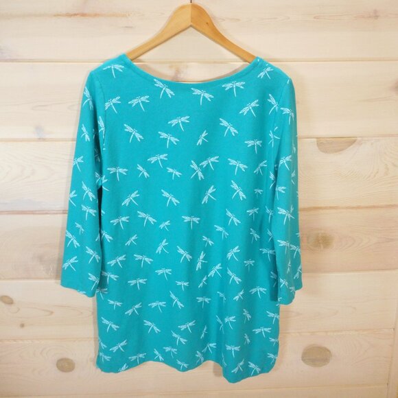 M Mac Vermont Country Store Women's size L Dragonfly Print Top Teal Blue-Green - Picture 3 of 10